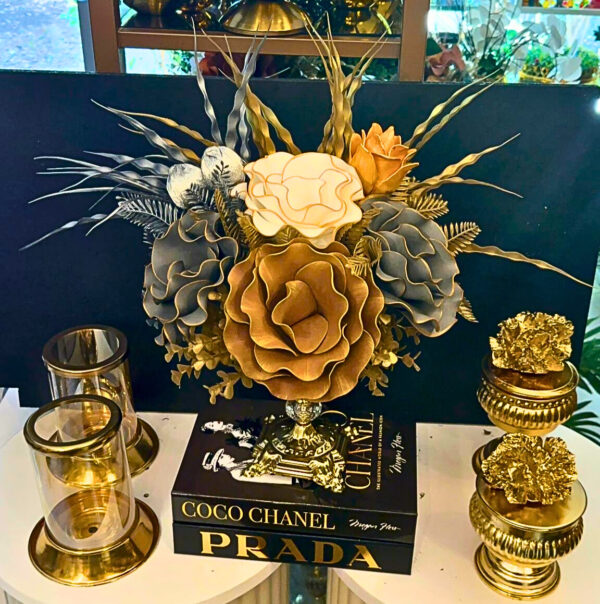 Yapay Çiçekli Gold Şekerlik 5 Parça Set